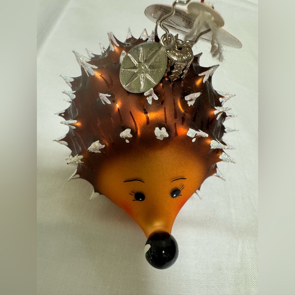 Christopher Radko Hedgehog -Glass Glitter Christmas Ornament With Tag and Box